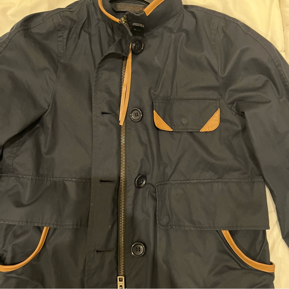 Coach New York Navy Rain Jacket with genuine leather trimming | women’s small - Picture 8 of 10